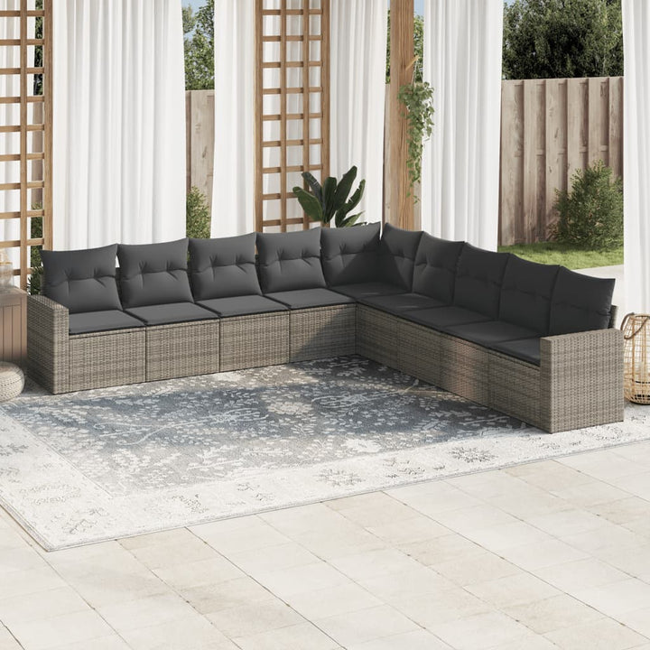 sofasæt til haven 9 dele med hynder polyrattan grå