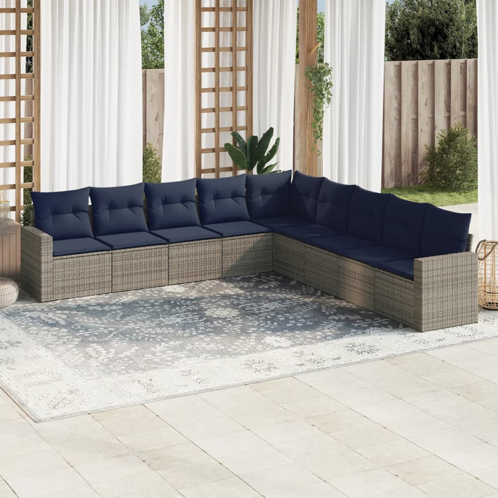 sofasæt til haven 9 dele med hynder polyrattan grå