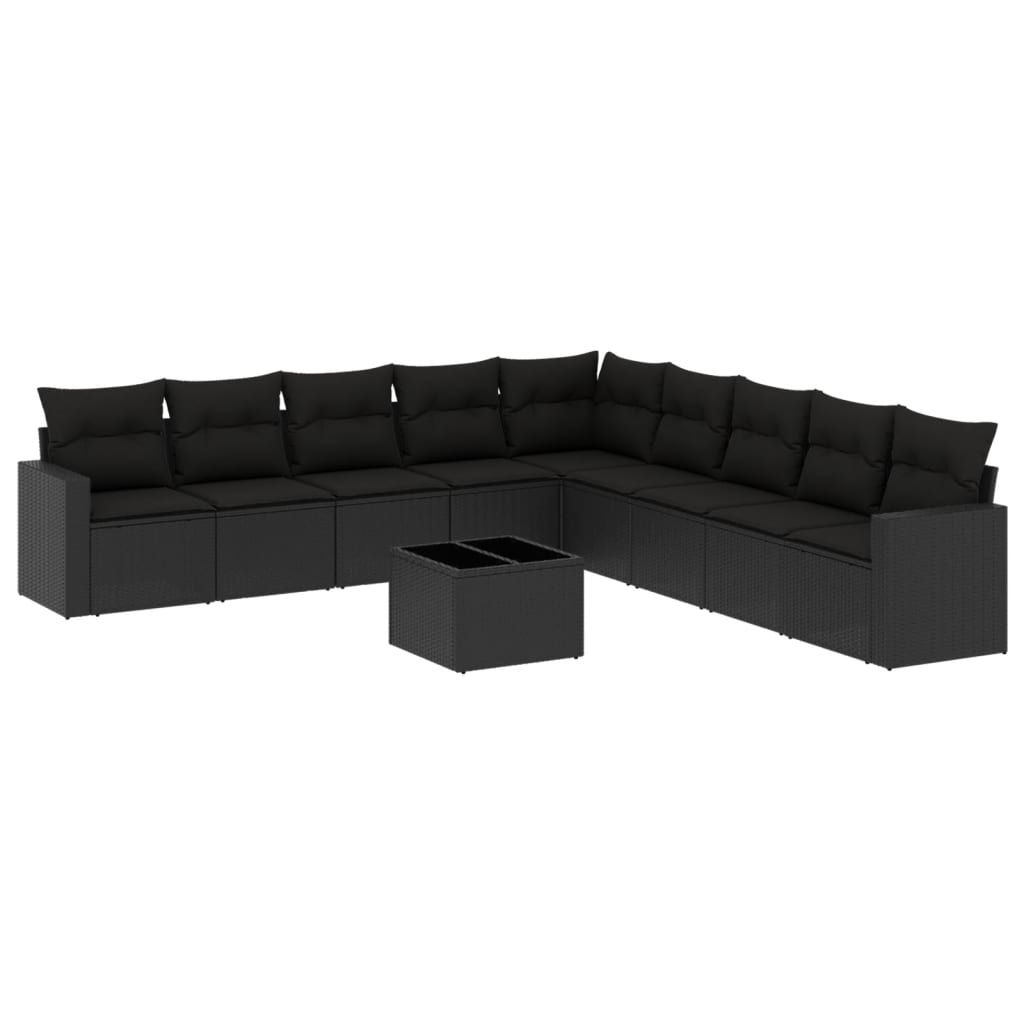 sofasæt til haven 10 dele med hynder polyrattan sort