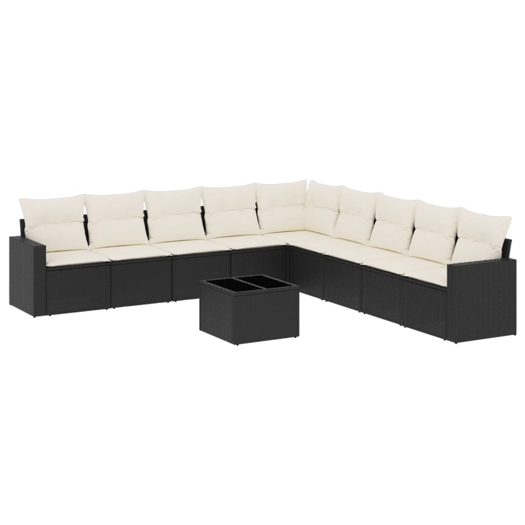 sofasæt til haven 10 dele med hynder polyrattan sort