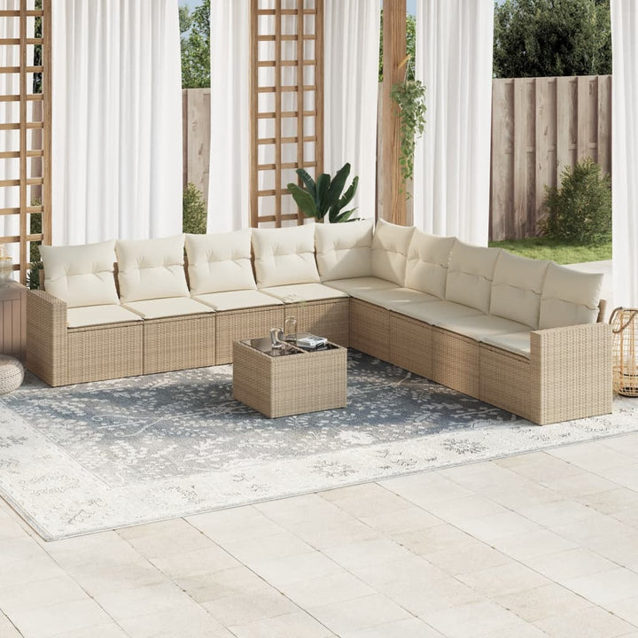 sofasæt til haven 10 dele med hynder polyrattan beige