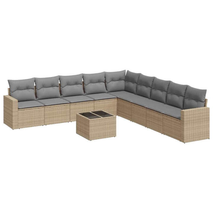 sofasæt til haven 10 dele med hynder polyrattan beige