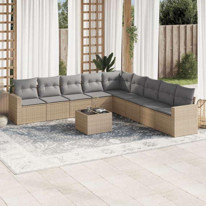 sofasæt til haven 10 dele med hynder polyrattan beige