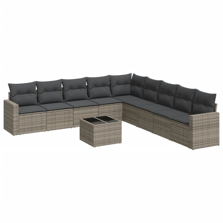 sofasæt til haven 10 dele med hynder polyrattan grå