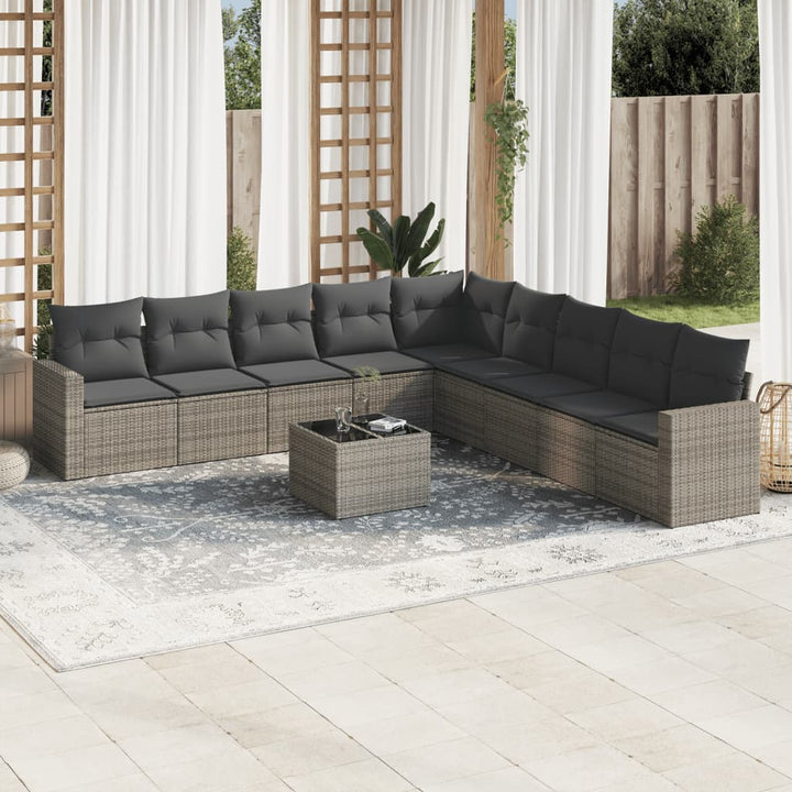 sofasæt til haven 10 dele med hynder polyrattan grå