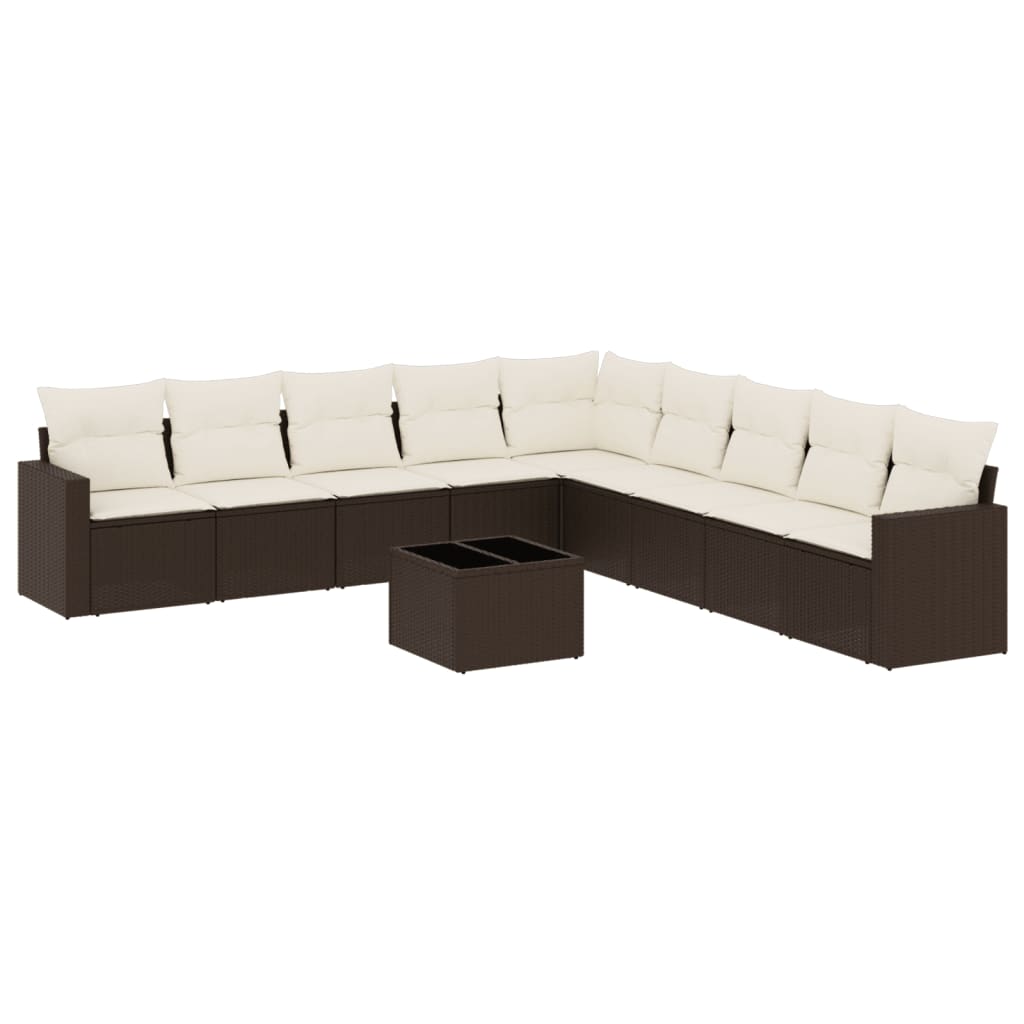 sofasæt til haven 10 dele med hynder polyrattan brun