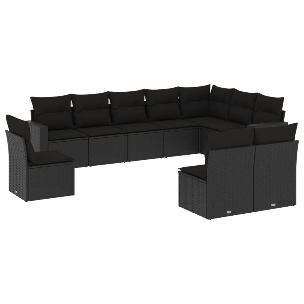 sofasæt til haven 10 dele med hynder polyrattan sort