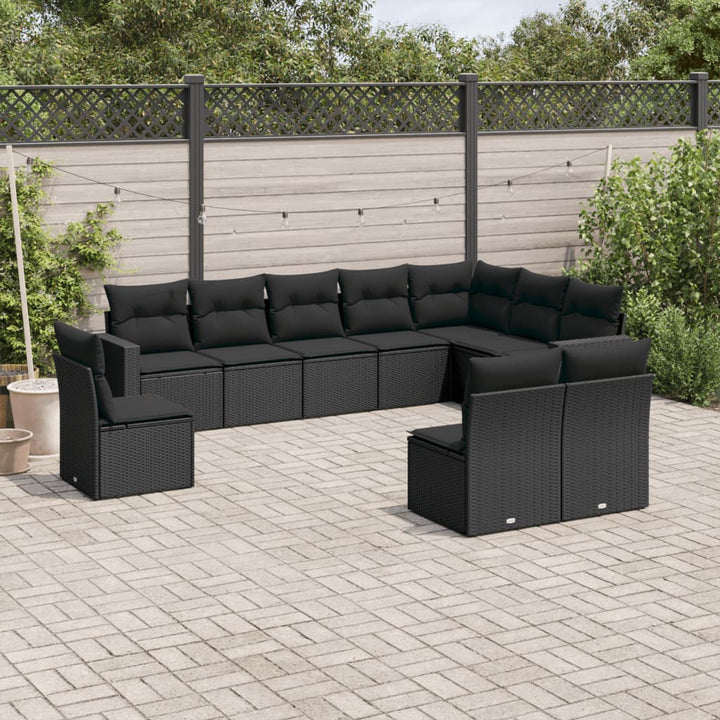 sofasæt til haven 10 dele med hynder polyrattan sort