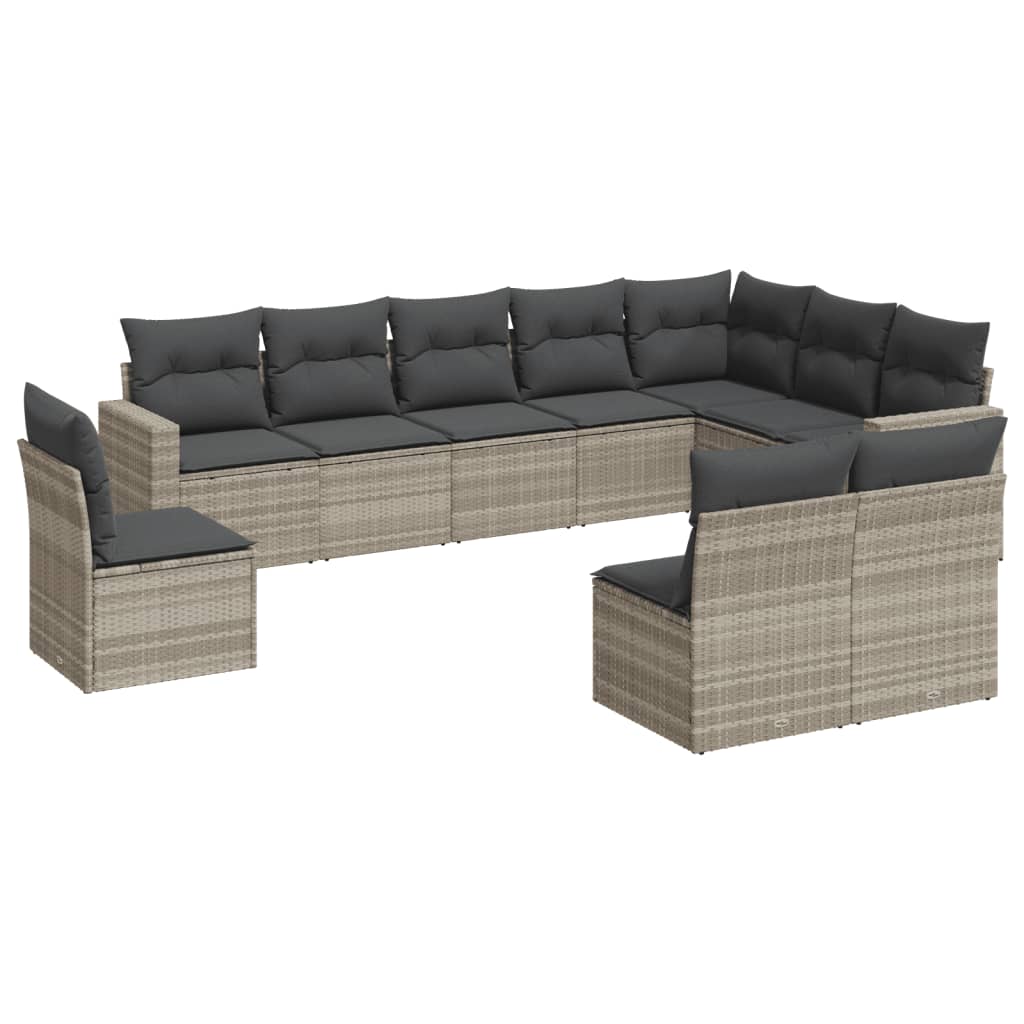sofasæt til haven 10 dele med hynder polyrattan lysegrå