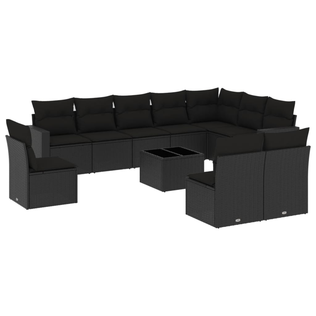 sofasæt til haven 11 dele med hynder polyrattan sort