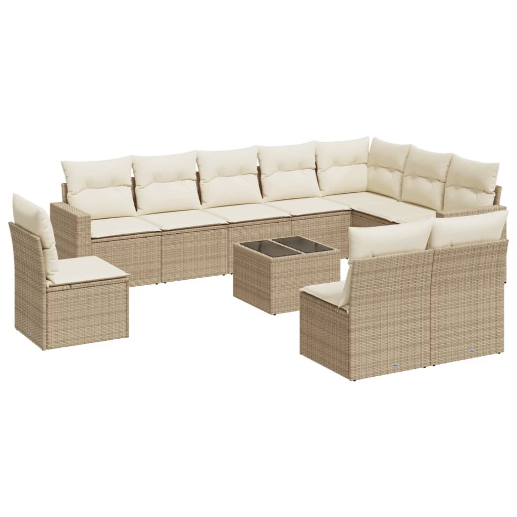 sofasæt til haven 11 dele med hynder polyrattan beige