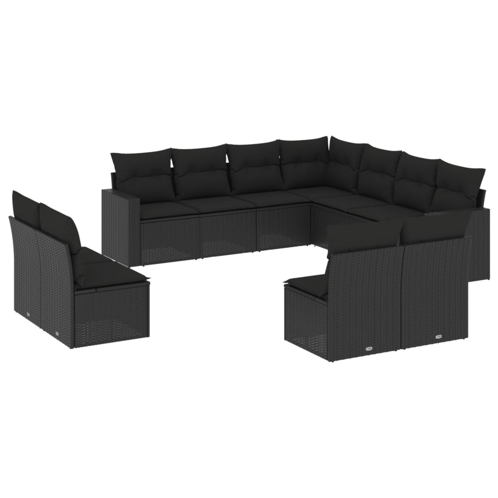 sofasæt til haven 11 dele med hynder polyrattan sort