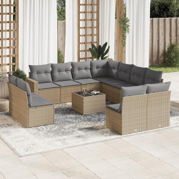 sofasæt til haven 12 dele med hynder polyrattan beige