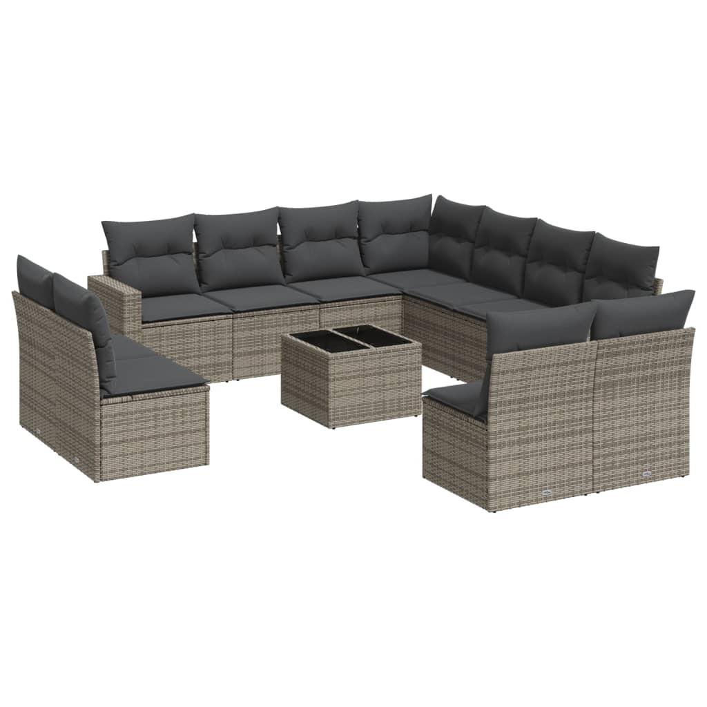 sofasæt til haven 12 dele med hynder polyrattan grå