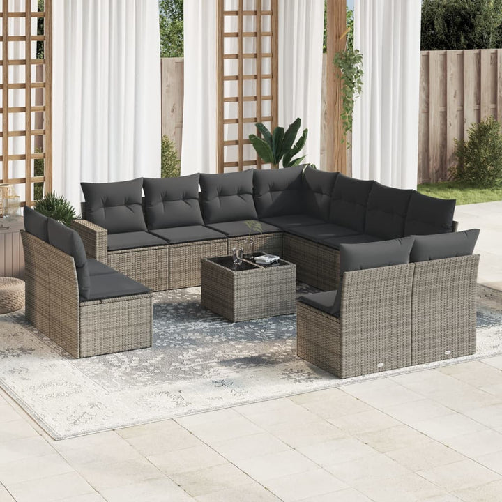 sofasæt til haven 12 dele med hynder polyrattan grå