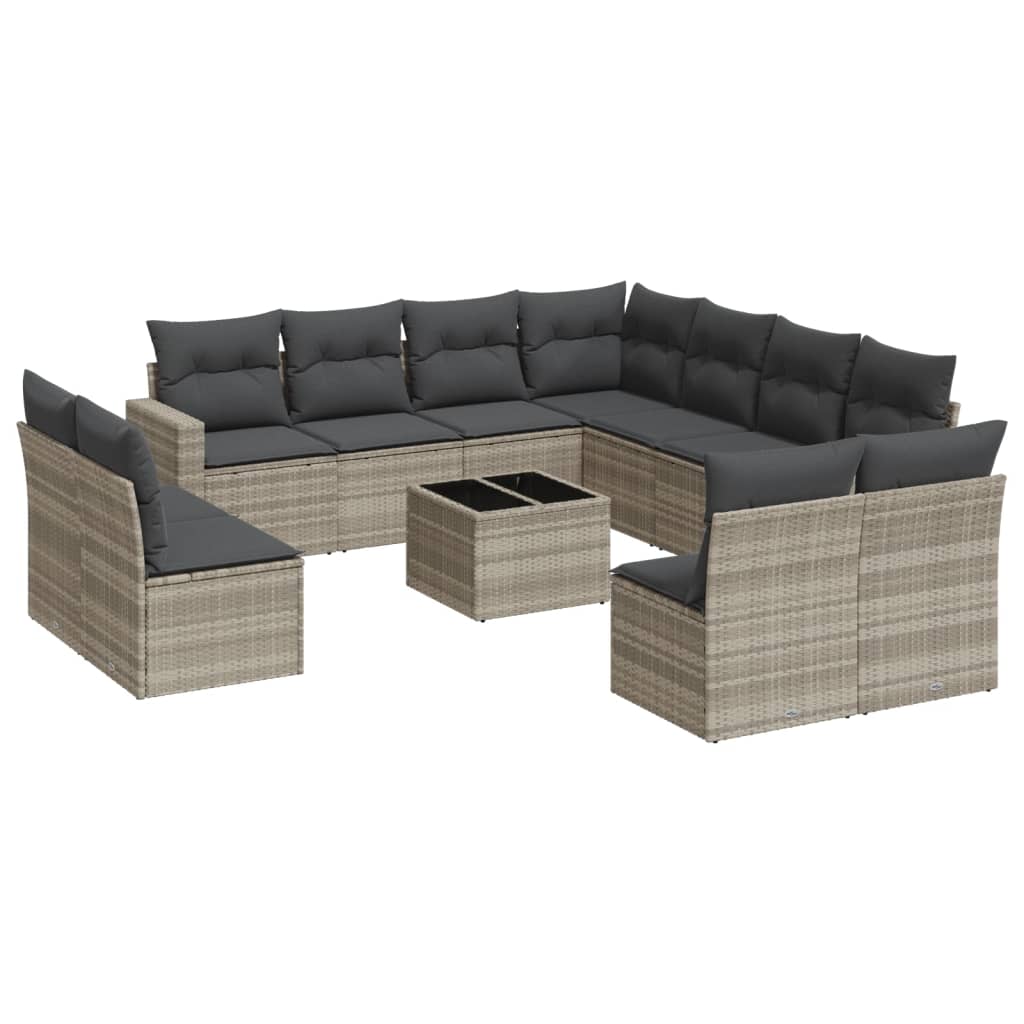 sofasæt til haven 12 dele med hynder polyrattan lysegrå