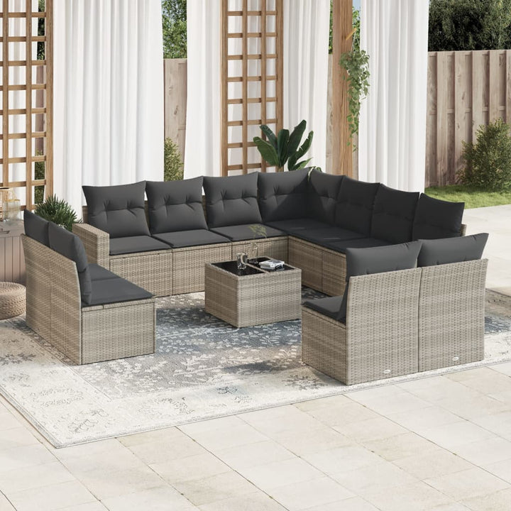 sofasæt til haven 12 dele med hynder polyrattan lysegrå