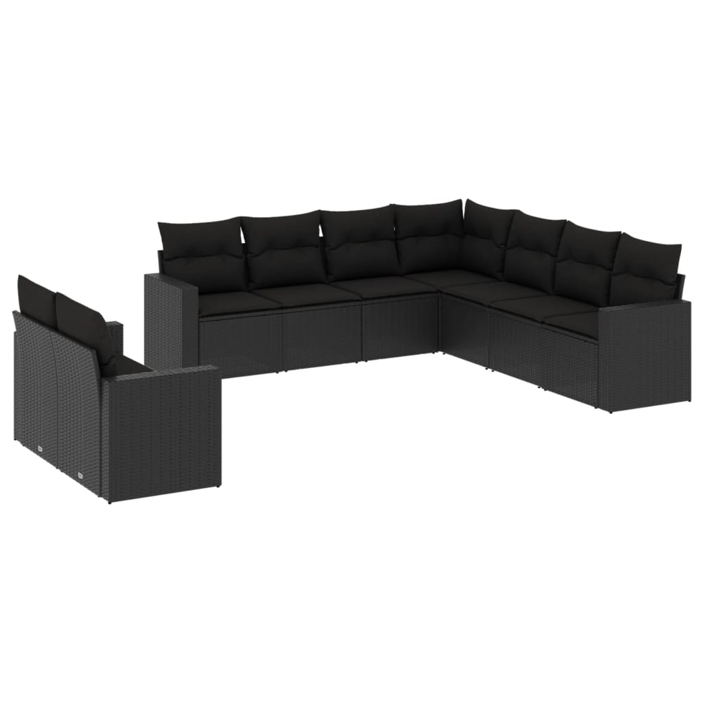 sofasæt til haven 9 dele med hynder polyrattan sort