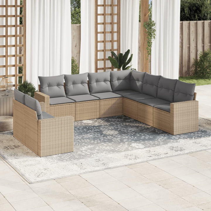 sofasæt til haven 9 dele med hynder polyrattan beige