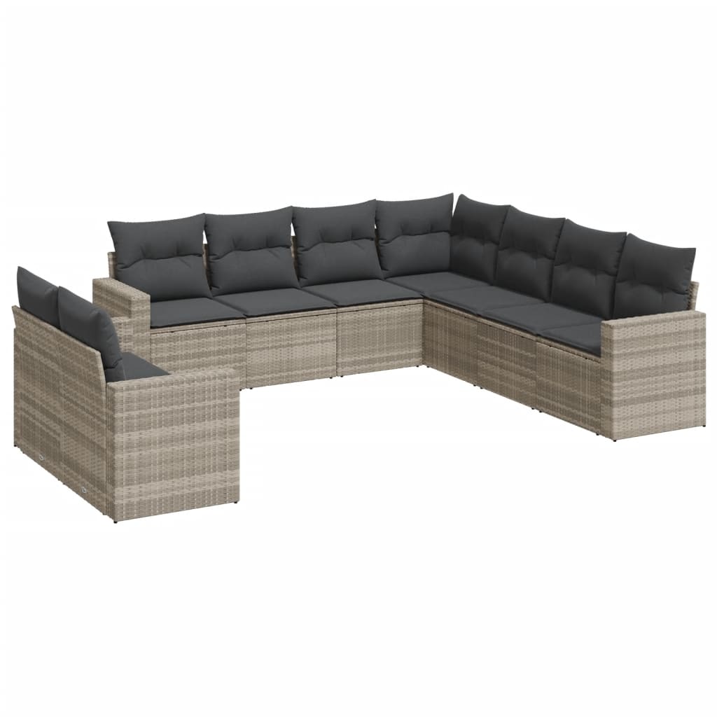 sofasæt til haven 9 dele med hynder polyrattan lysegrå