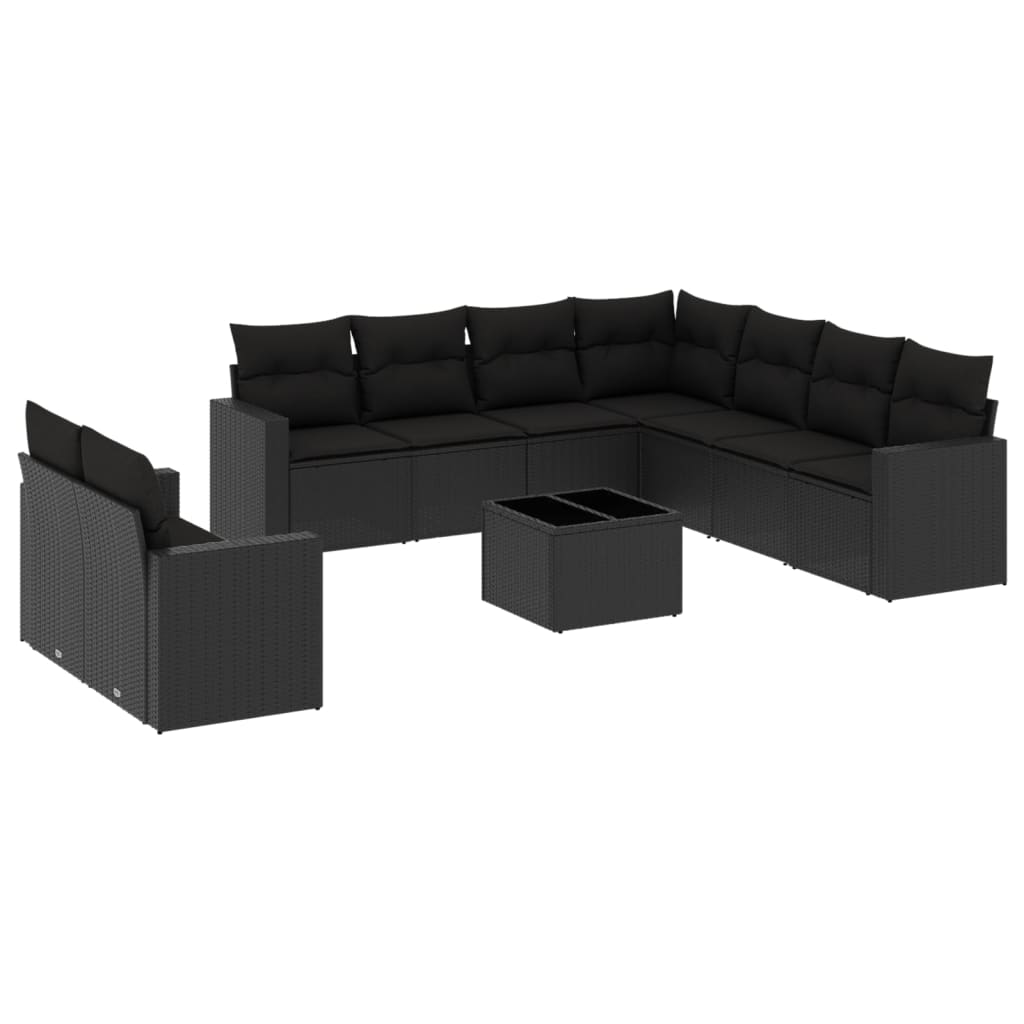 sofasæt til haven 10 dele med hynder polyrattan sort