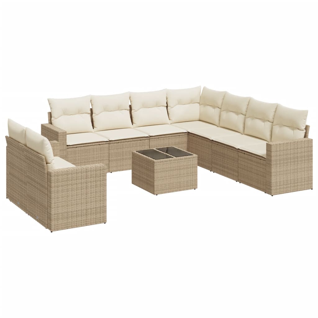 sofasæt til haven 10 dele med hynder polyrattan beige