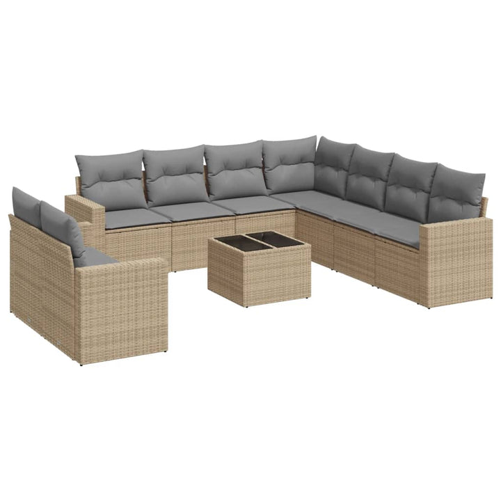 sofasæt til haven 10 dele med hynder polyrattan beige