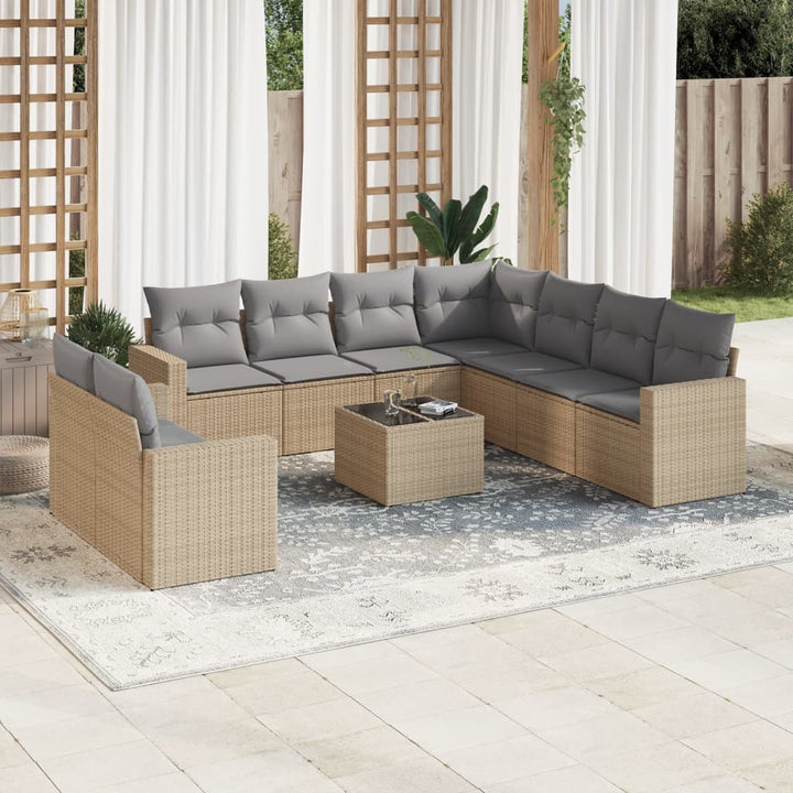 sofasæt til haven 10 dele med hynder polyrattan beige