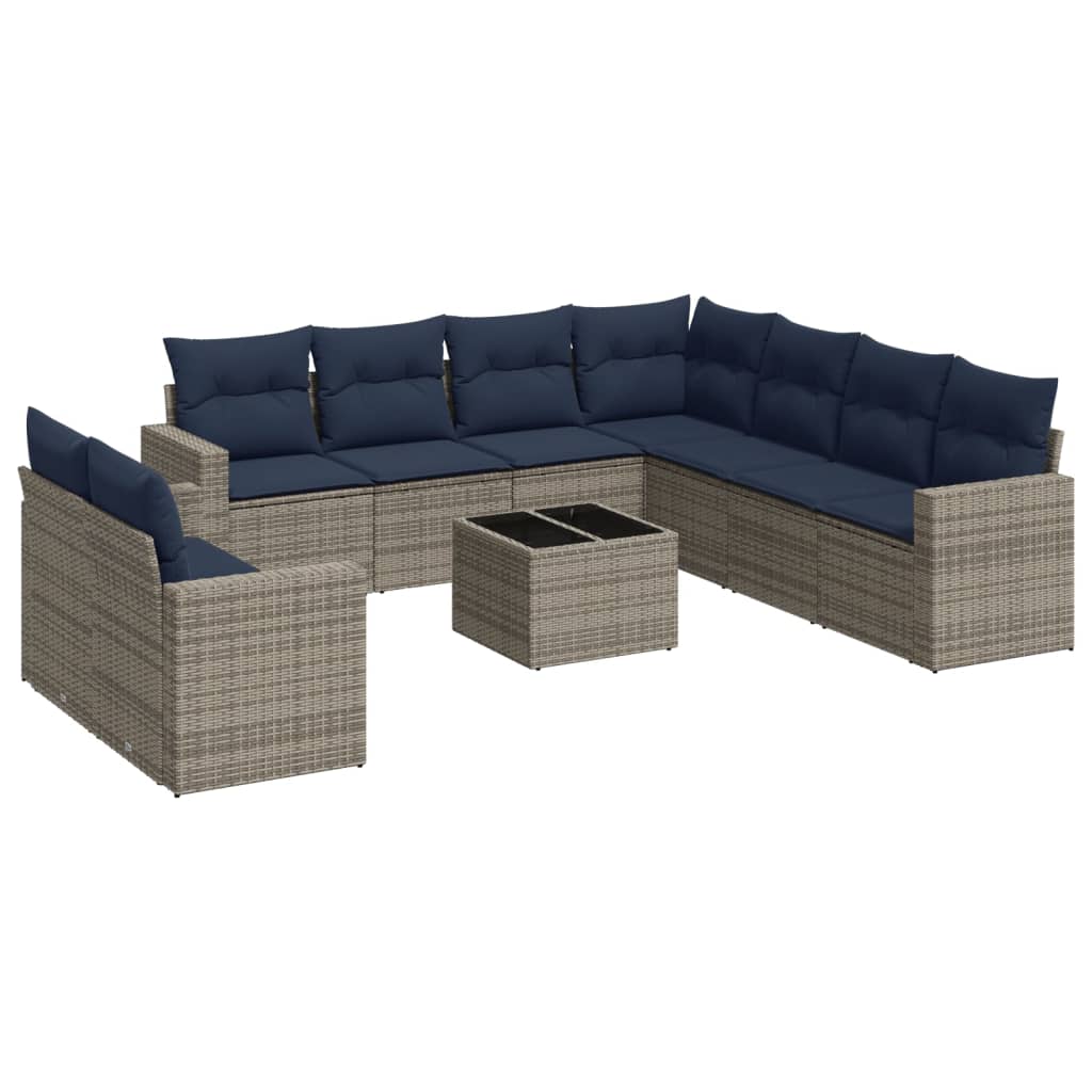 sofasæt til haven 10 dele med hynder polyrattan grå