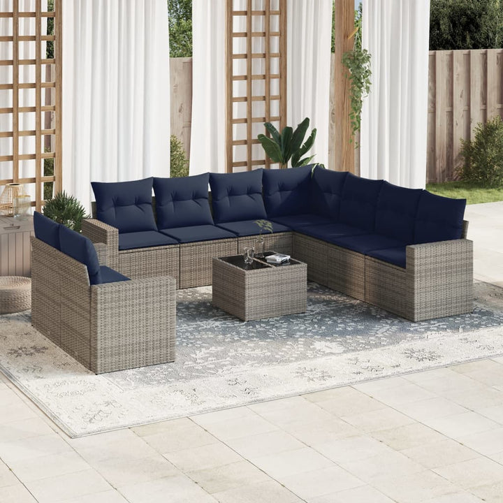 sofasæt til haven 10 dele med hynder polyrattan grå