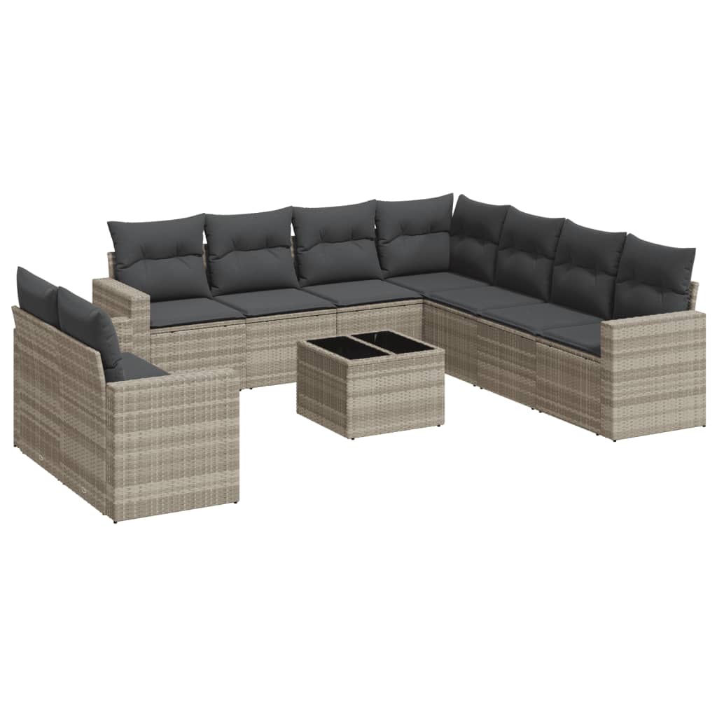 sofasæt til haven 10 dele med hynder polyrattan lysegrå