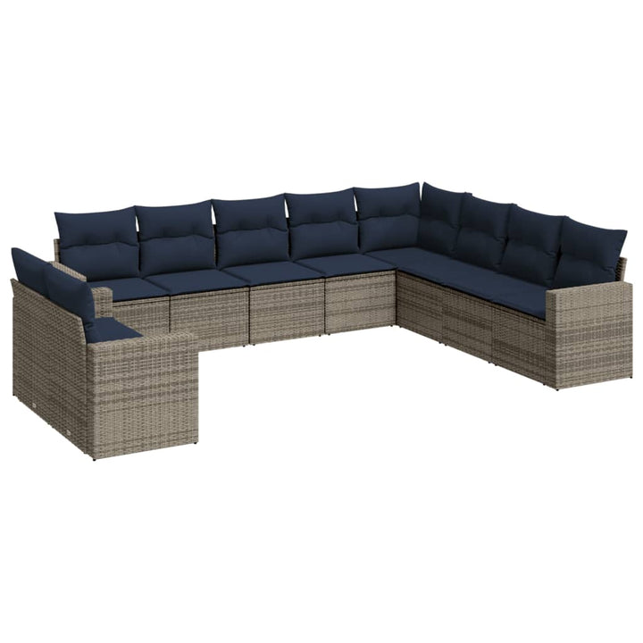 sofasæt til haven 10 dele med hynder polyrattan grå