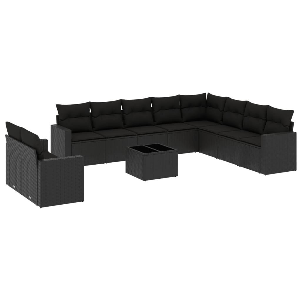 sofasæt til haven 11 dele med hynder polyrattan sort