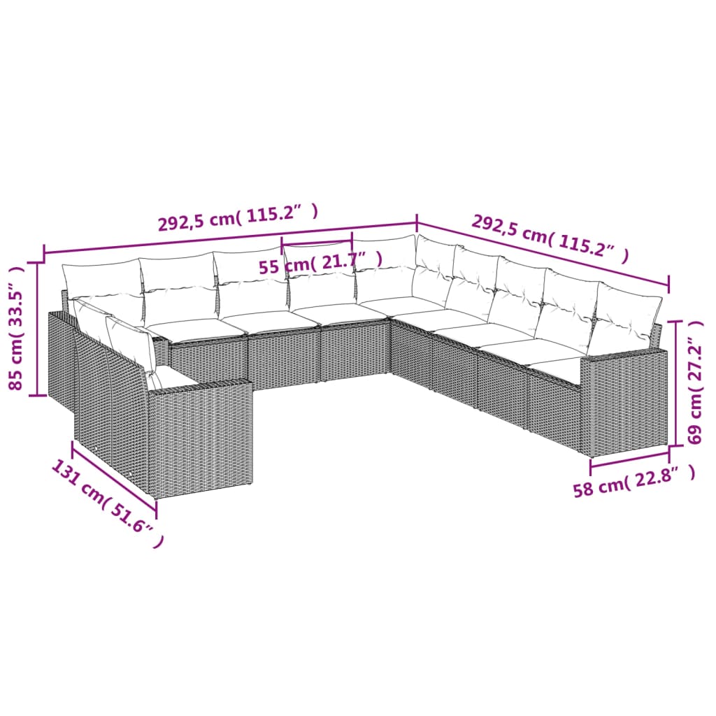 sofasæt til haven 11 dele med hynder polyrattan beige