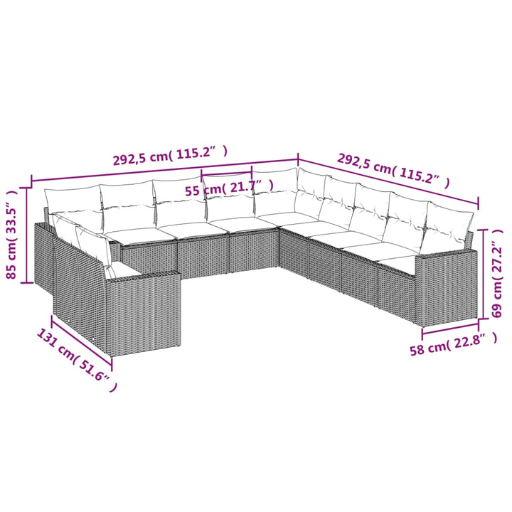 sofasæt til haven 11 dele med hynder polyrattan beige