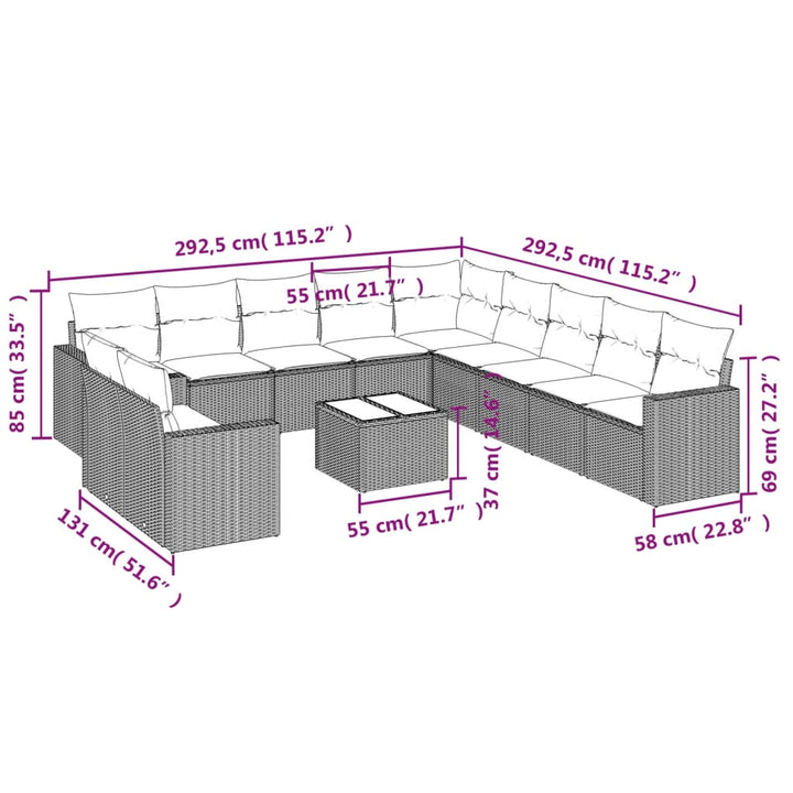 sofasæt til haven 12 dele med hynder polyrattan beige