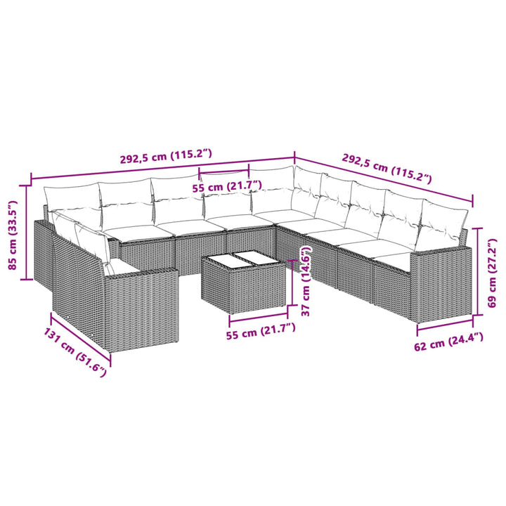 sofasæt til haven 12 dele med hynder polyrattan lysegrå