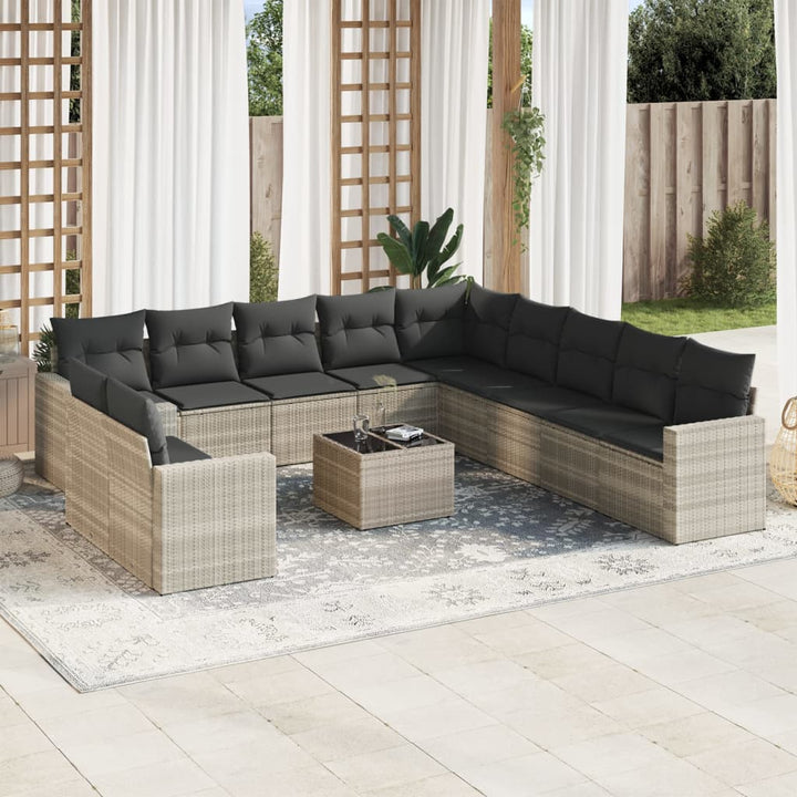 sofasæt til haven 12 dele med hynder polyrattan lysegrå