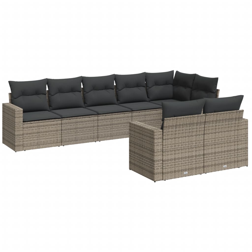 sofasæt til haven 8 dele med hynder polyrattan grå