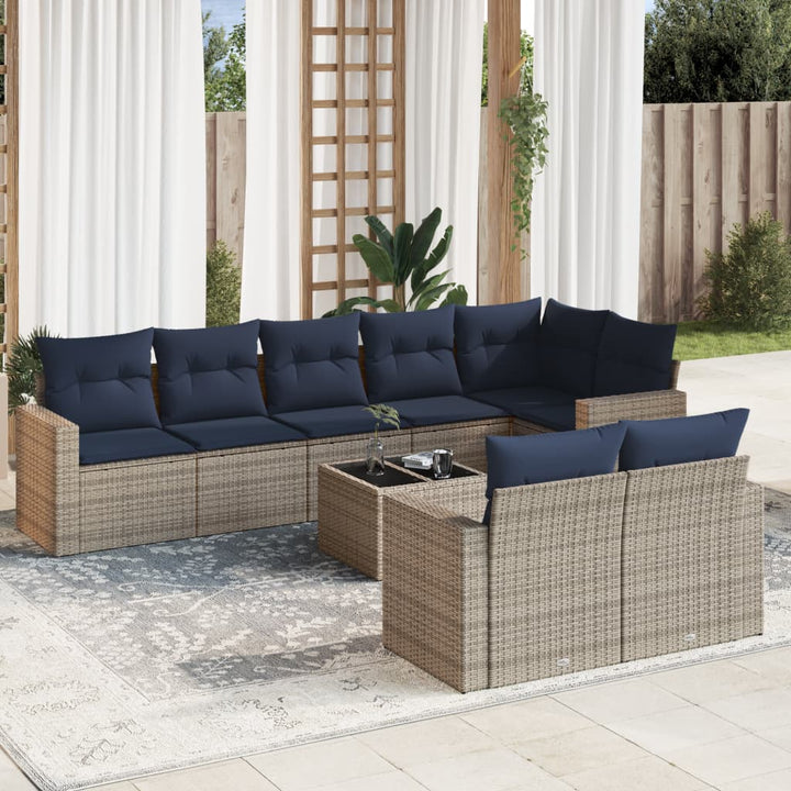 sofasæt til haven 9 dele med hynder polyrattan grå
