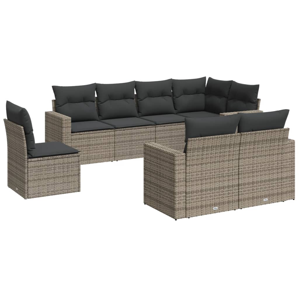 sofasæt til haven 8 dele med hynder polyrattan grå