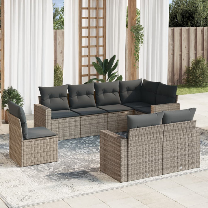 sofasæt til haven 8 dele med hynder polyrattan grå