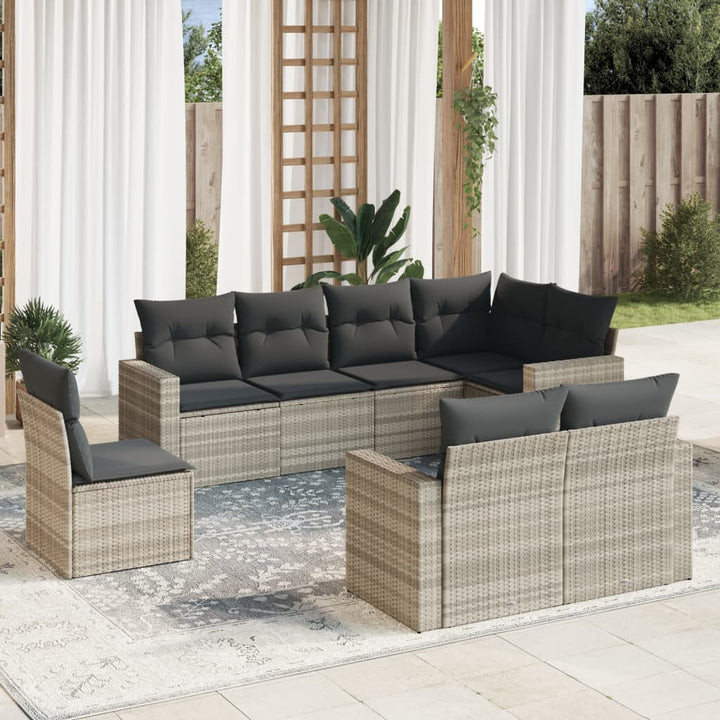 sofasæt til haven 8 dele med hynder polyrattan lysegrå