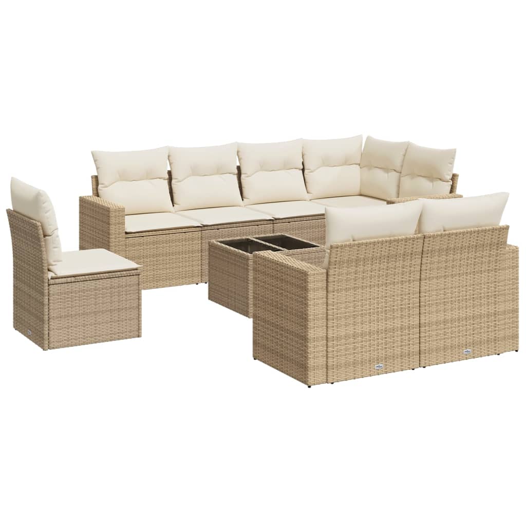 sofasæt til haven 9 dele med hynder polyrattan beige
