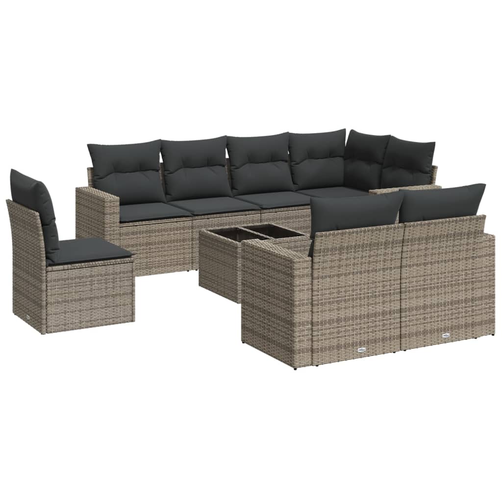 sofasæt til haven 9 dele med hynder polyrattan grå
