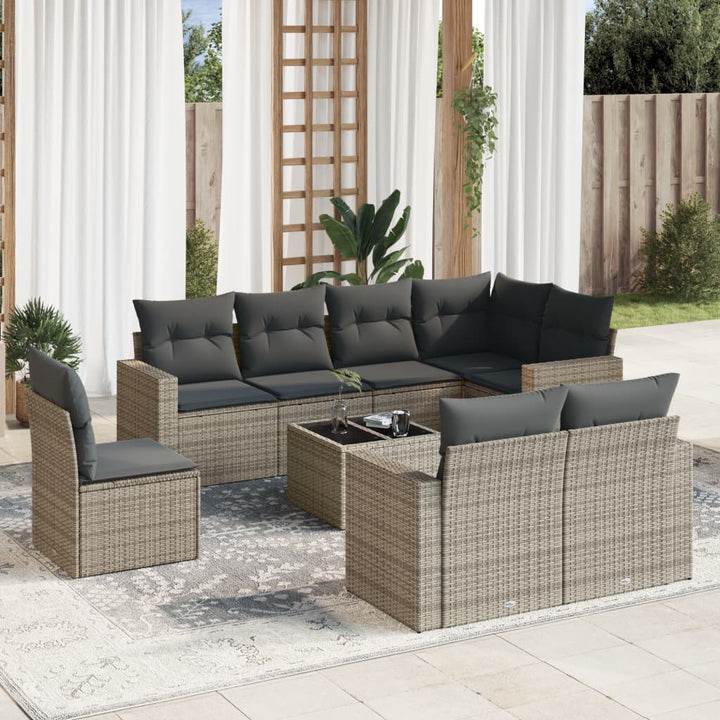 sofasæt til haven 9 dele med hynder polyrattan grå