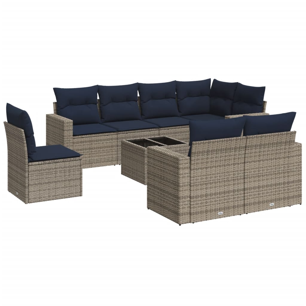 sofasæt til haven 9 dele med hynder polyrattan grå