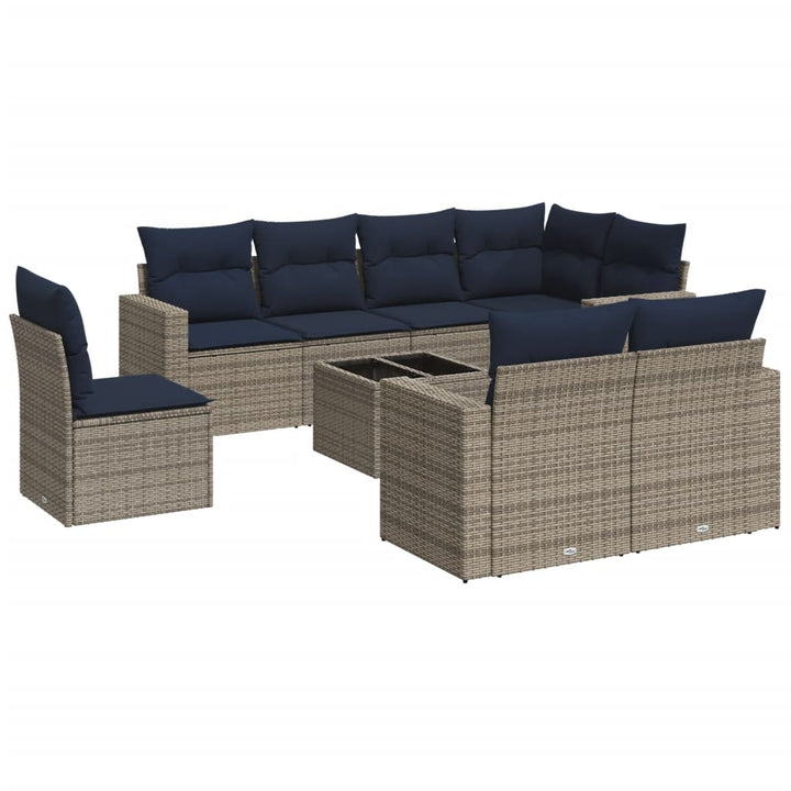 sofasæt til haven 9 dele med hynder polyrattan grå