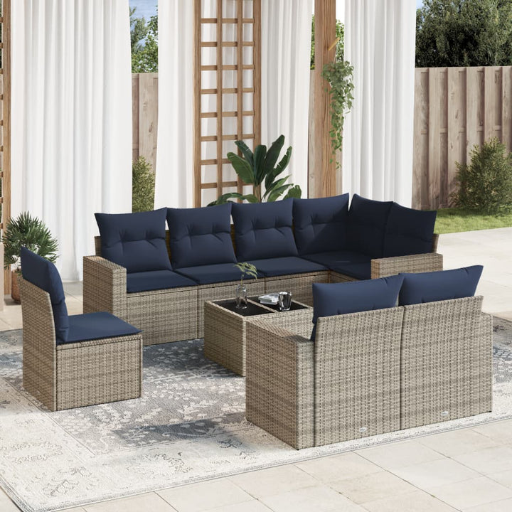 sofasæt til haven 9 dele med hynder polyrattan grå