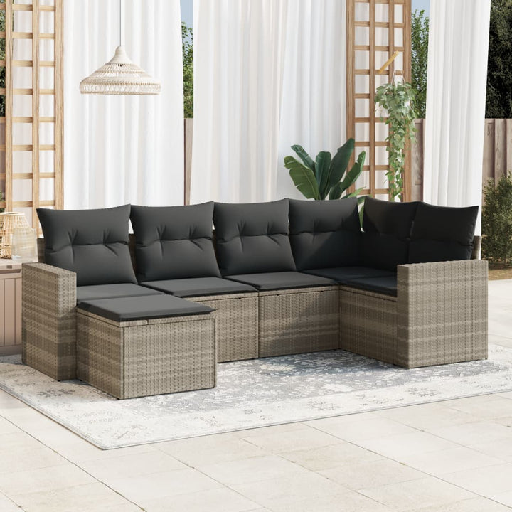 sofasæt til haven 6 dele med hynder polyrattan lysegrå